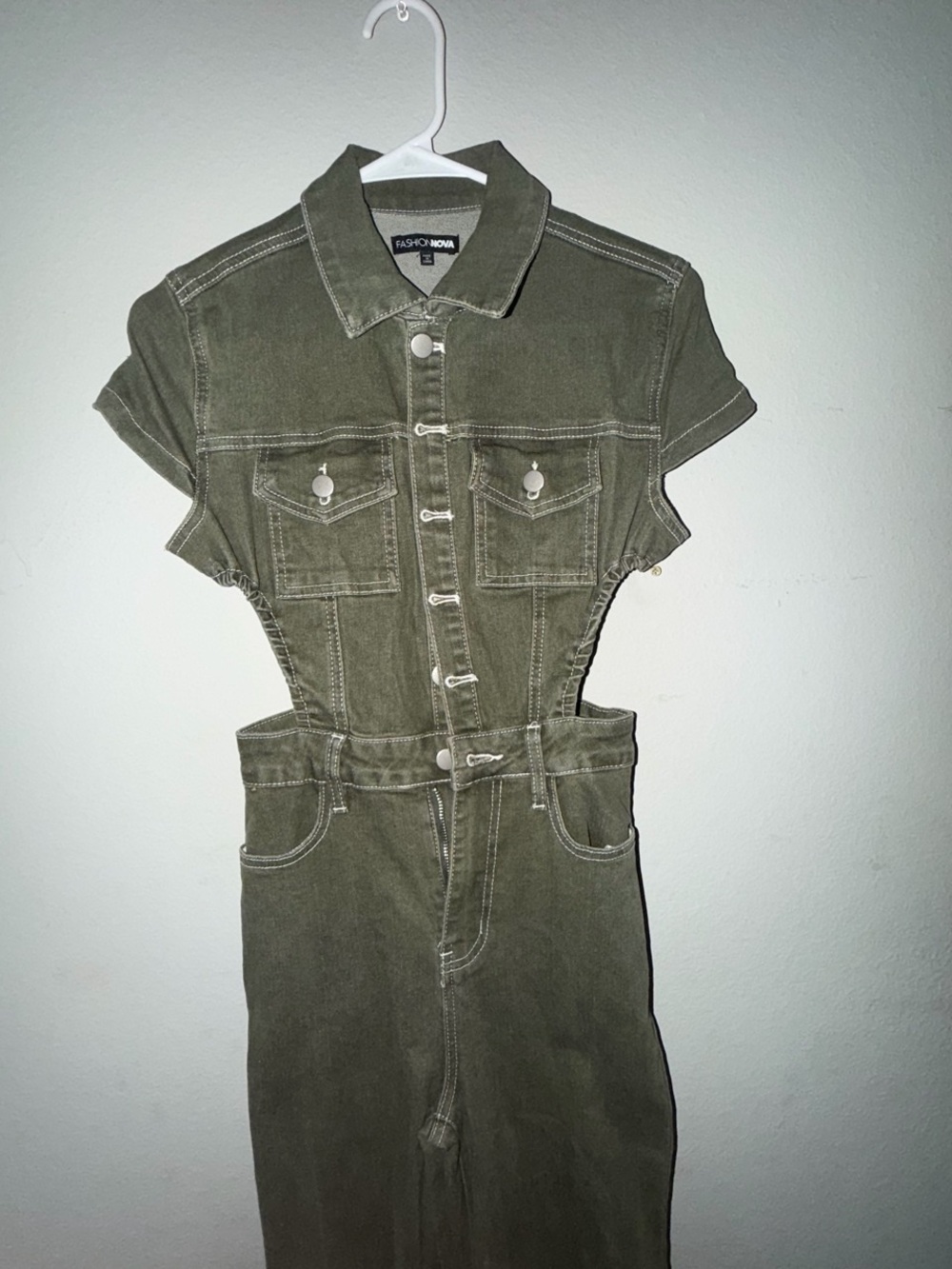 Fashion Nova Olive Green Straight Leg Jumpsuit - Picture 2 of 5
